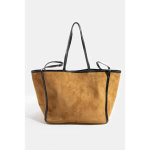 Fame Suede Tote Faux Leather Trim Shoulder Strap